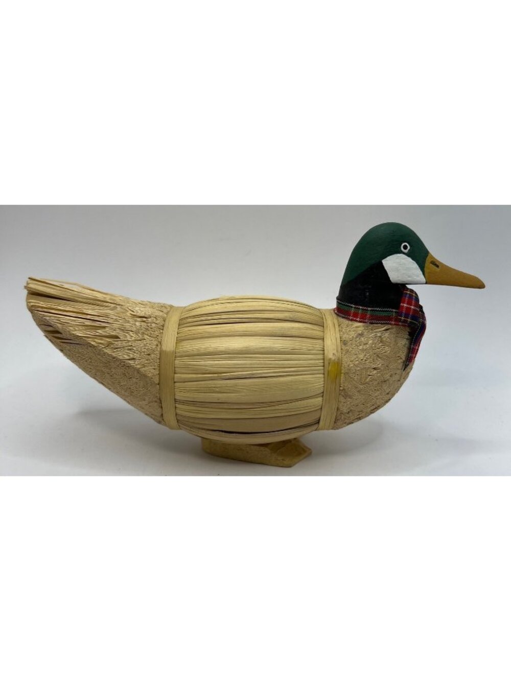 Vintage Mallard Duck Figurine Straw Corn Husk Drift Wood Reed Wood